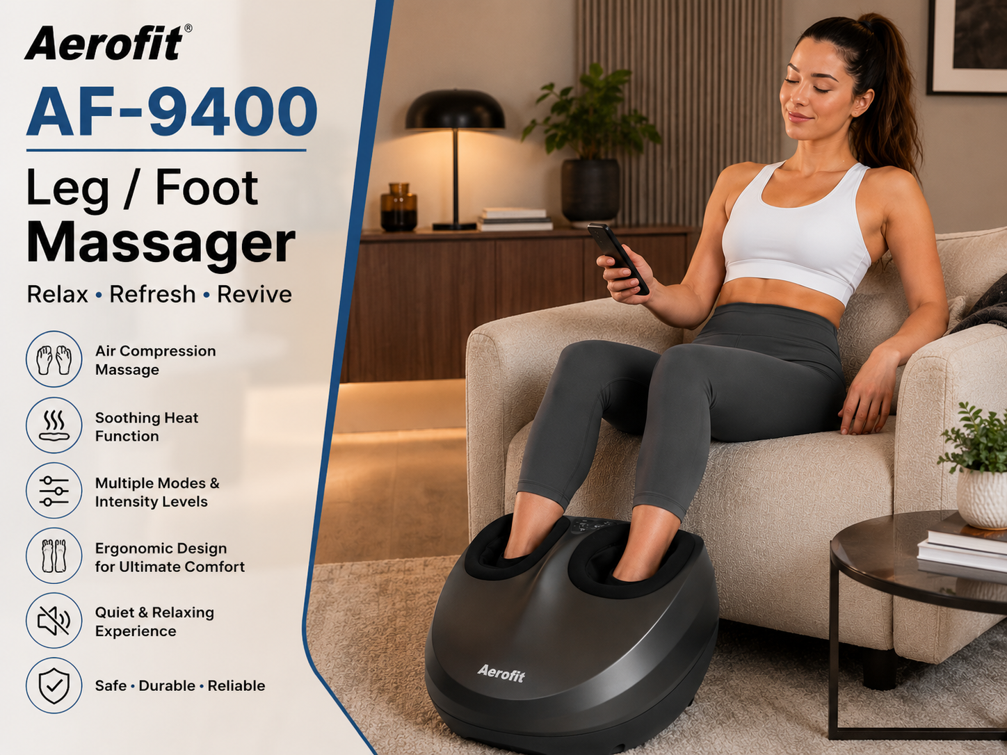 Aerofit AF-9400 Foot Massager I Deep Kneading Shiatsu I Optional Heat Function I 3 levels of Intensity I Safe and Easy to Use